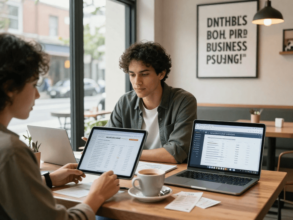 Merchant cash advance for small business review in a vibrant café.
